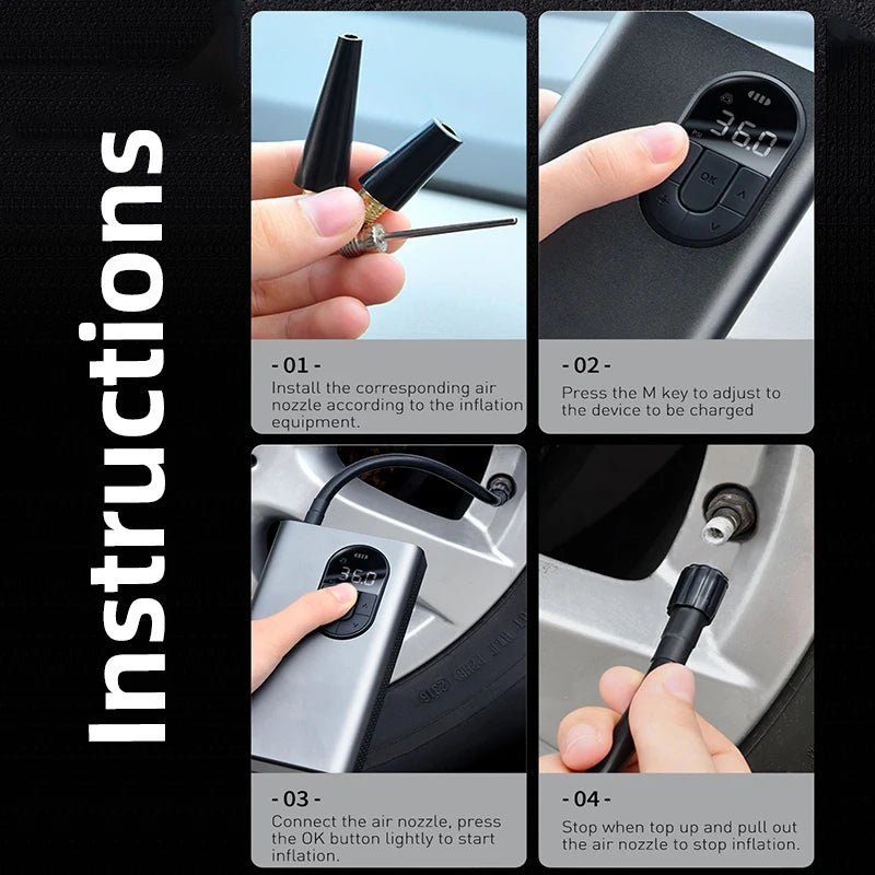 Baseus Portable Inflator Pump Car Air Compressor Smart Digital Tire Pressure Detection Auto Tire Pump For Car Bike Motorcycle - Inflatable Pump