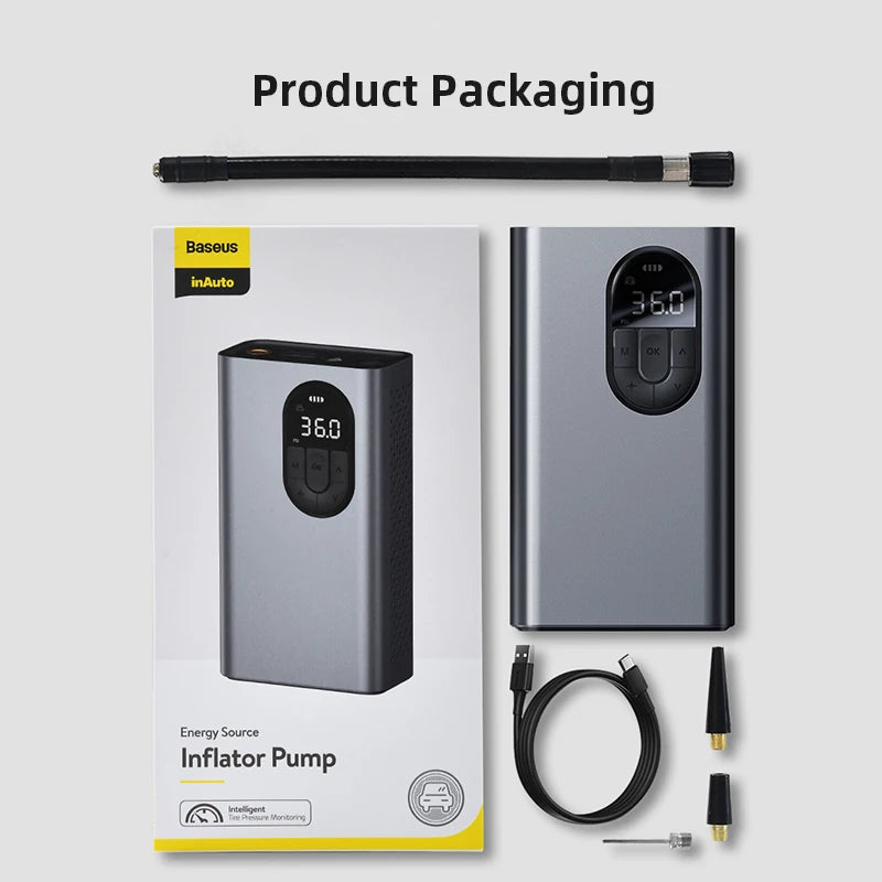 Baseus Portable Inflator Pump Car Air Compressor Smart Digital Tire Pressure Detection Auto Tire Pump For Car Bike Motorcycle - Inflatable Pump