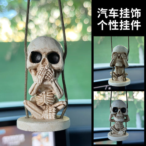 Cross-border Rearview Mirror Car Pendant Car Interior Decoration Diy Car Pendant Skull Head Diy Pendant Factory Wholesale